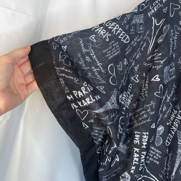 Karl Lagerfeld Paris Navy Blue Open Front Logo Graffiti Kimono Size OS - Picture 4 of 9